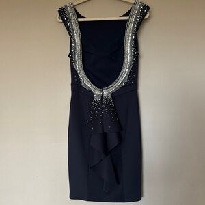 Terani Couture Blue Embellished Sheath Dress